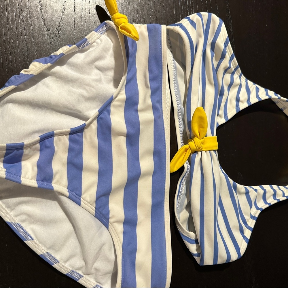 Lands' End Blue and White Striped Bikini with Yellow Accents